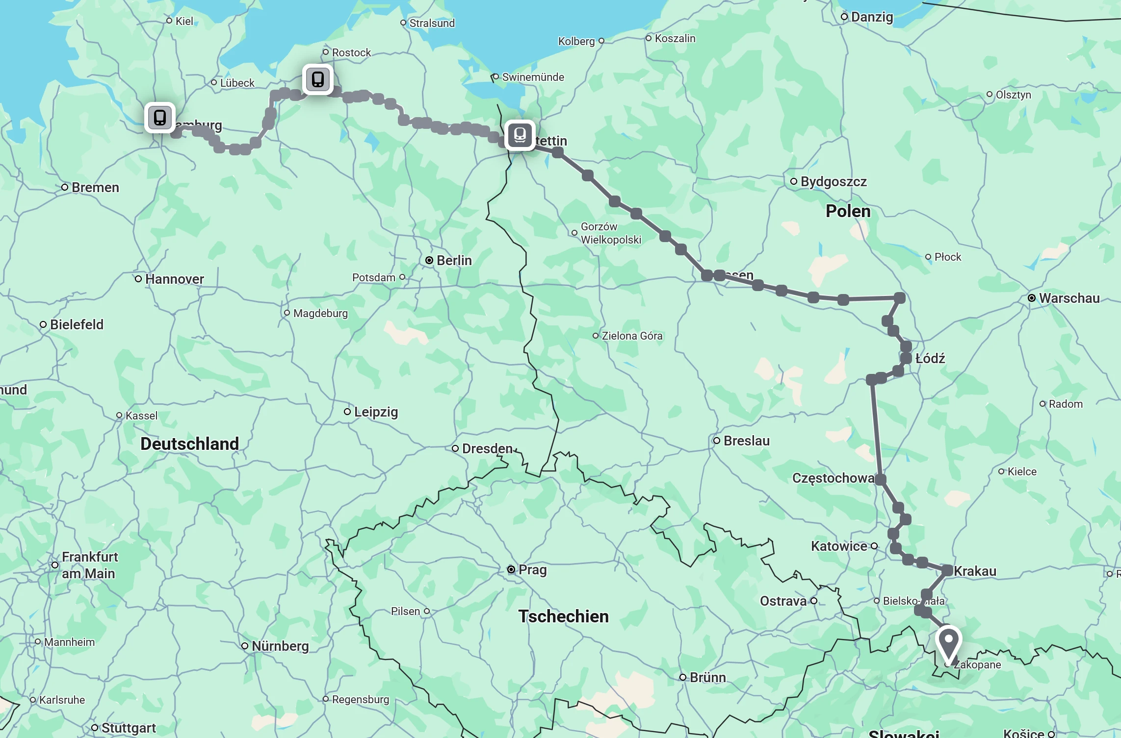 Karte mit geplanter Route